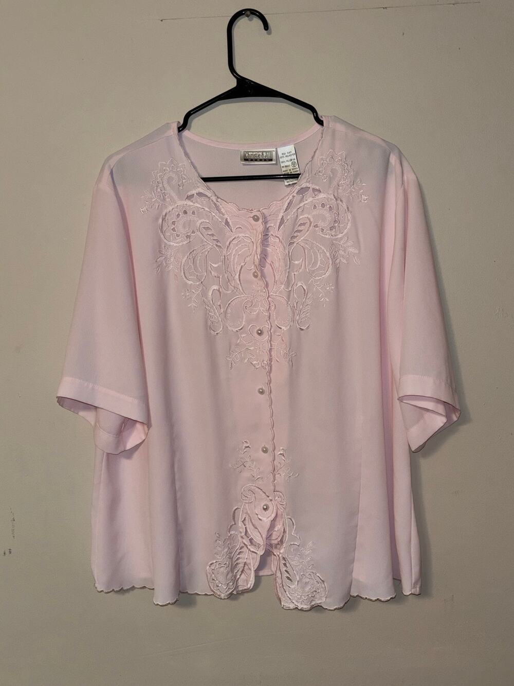 vintage Christie & Jill 22W light pink embroidered button-down blouse EUC